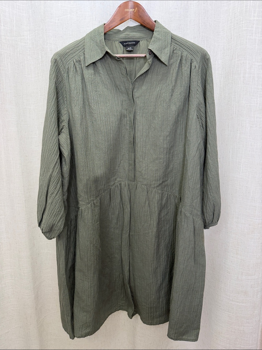 Club Monaco Olive Green Textured Shirt Dress Size X-Large Excellent Condition